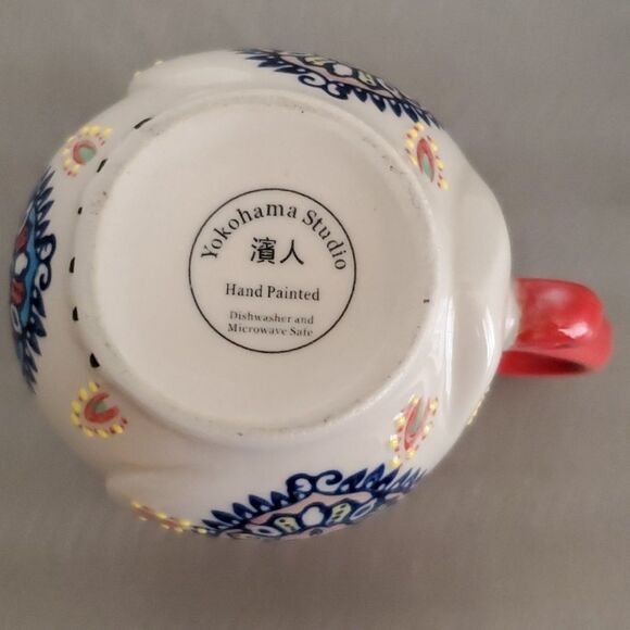 Yokohama Studio Hand painted 3-D Embossed Blue Red Owl Tea Cup Coffee Mug - Picture 8 of 11